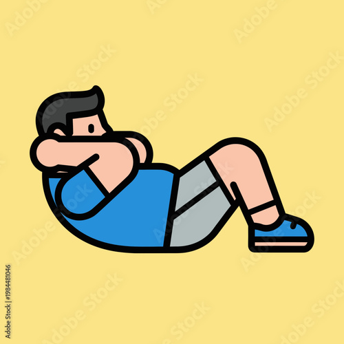 Man Performing Sit-Ups and Abdominal Crunches for Core Strength Training Workout Vector Illustration