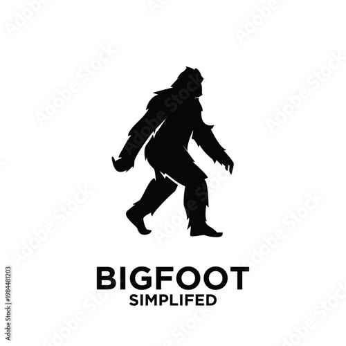 Simplified Black Bigfoot Silhouette Walking Illustration Logo Icon on White Background
