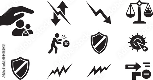 Security and protection icons for business and safety