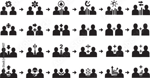 Business Growth and Teamwork Concept Icons Set
