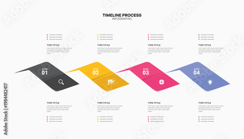 Business Process Timeline Infographic with Sequential Steps and Colorful Visuals for Project Development.