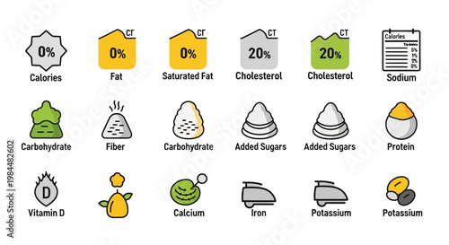 Nutritional Information Icons A Comprehensive Collection of Food Fact Labels and Dietary Component Symbols