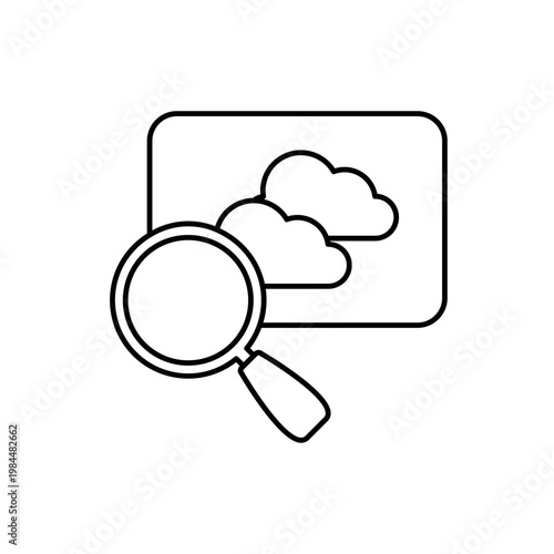 icon a co2 monitoring with magnifying glass over clouds, on a clean background.