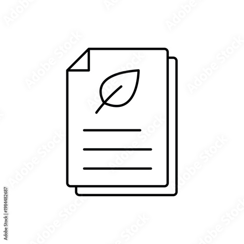 icon a sustainable document with green leaf symbol, on a clean background.