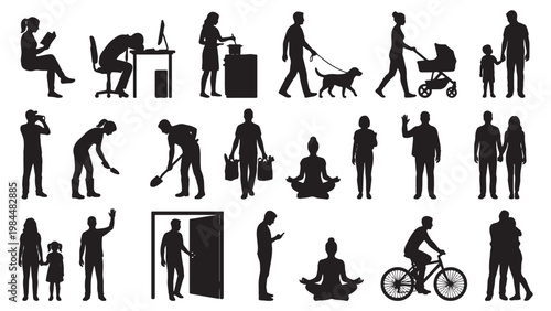 Everyday Lifestyle Activity Silhouette Set for Family App Design, Daily Routine Illustration, Community Platform and Social Campaign Projects