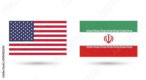 American and iranian flags side by side on white background symbolizing international relations