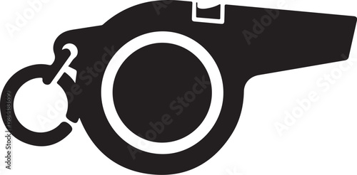 Black whistle icon, referee whistle symbol, sports whistle logo, vector illustration