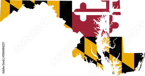Foto Maryland US State Flag Map Illustration, United States Maryland State Shape with