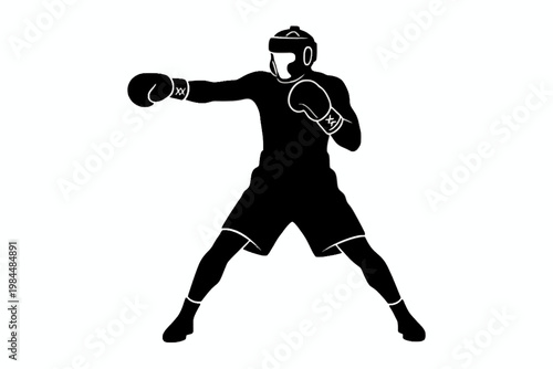 Boxing Athlete Silhouette Throwing a Jab Isolated on White