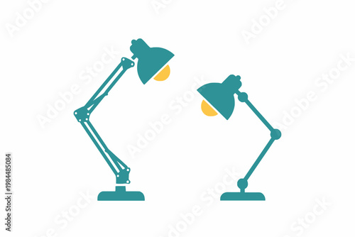 Pair of adjustable desk lamps vector icon set on white background