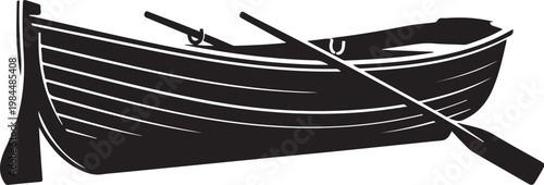 Black boat, rowing boat, vector illustration, nautical icon, isolated on white