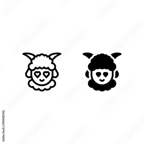 fall in love emoticon sheep icon and illustration