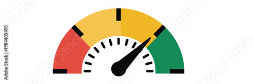 Meter gauge icon illustrating low normal and high level indicators for dashboard control and level measurement concept