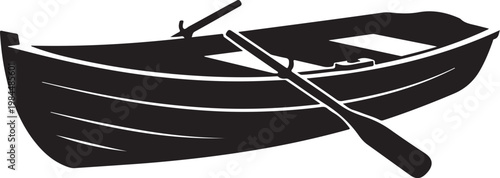 Black boat icon, rowing boat silhouette, vector boat illustration, nautical graphic