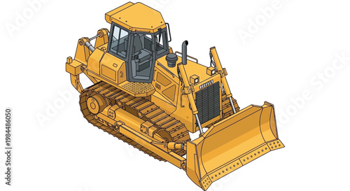 Yellow Bulldozer Heavy Machinery Construction Vehicle Isolated on White Background