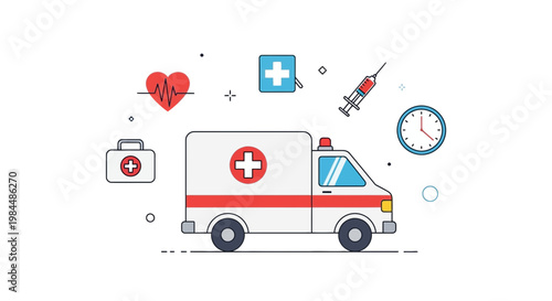 Ambulance and Medical Icons, Healthcare Emergency Service