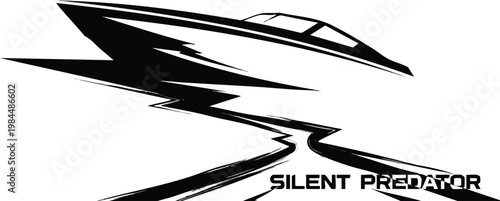 Dynamic Speed Boat Vector with Ink Style Cutting Through Water