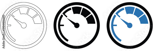 Minimalist timer and performance speedometer vector icon set for business management and productivity monitoring interface design