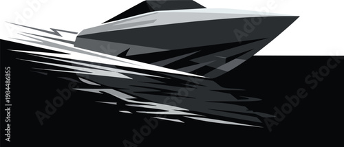 Sleek Speedboat Illustration on Obsidian Lake for Sports Branding and Design