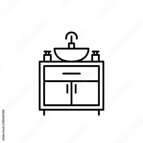 Modern bathroom vanity with sink and cabinet storage design illustration