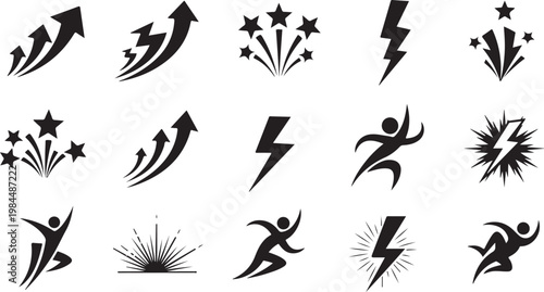 Black and white icons of success and achievement