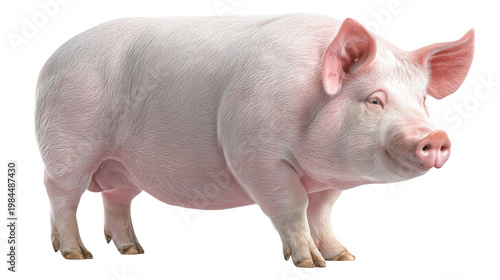 A pink pig stands  farm setting isolated on transparent background