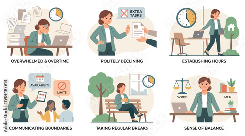 Woman managing stress with wellness techniques at office desk with laptop