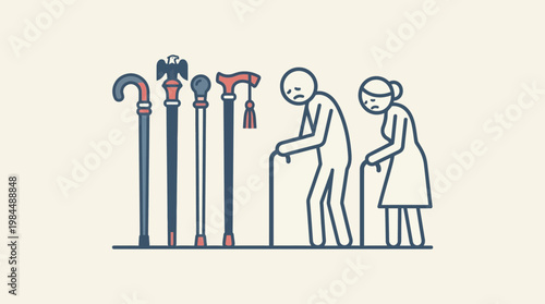 Elderly Couple and Collection of Canes