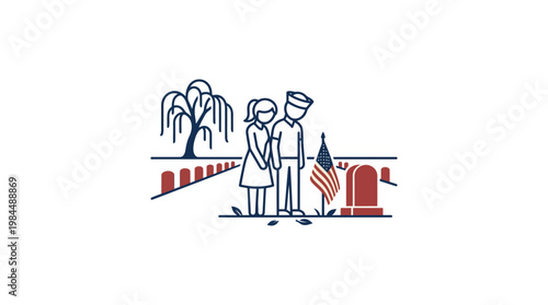 Couple Mourning at a Military Cemetery