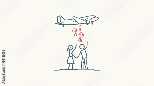 People Watching Parachutes Drop from an Airplane