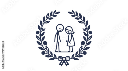 Sad Couple Inside a Wreath Symbolizing Grief or Disappointment