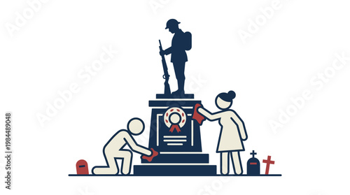 People Cleaning a War Memorial on Remembrance Day