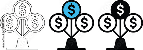 Money Growth Tree Icon Set for finance investment savings and wealth management concept illustration design