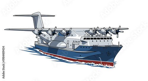 Ekranoplan flying boat, unique ground effect vehicle, powerful aircraft design