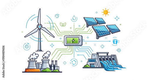 Renewable Energy Sources and Technology Concept Illustration