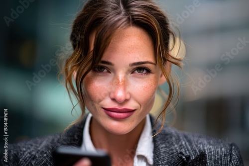 Wallpaper Mural Young professional woman using smartphone in urban business setting Torontodigital.ca