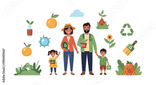 Happy Family Embracing Sustainable Living and Organic Gardening