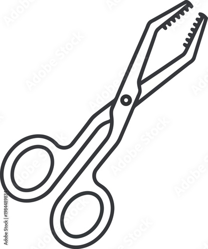 Surgical forceps vector icon illustration, medical clamp or hemostat line art isolated on white background for healthcare and surgery