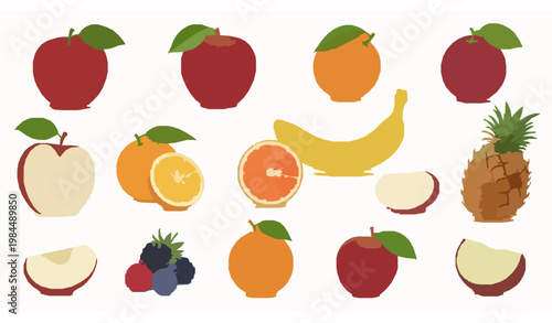 Realistic perfect fruit vector illustration with fresh organic fruits and slices isolated on white background