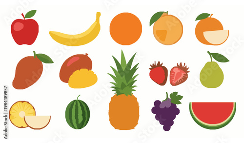 Perfect fruit vector set with fresh colorful healthy fruits collection isolated on white background