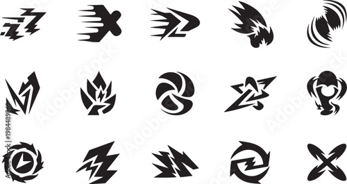 Collection of abstract black and white graphic symbols