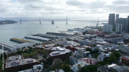 13 OCT 2025 - San Francisco, USA - A high vantage point view of the city of San Francisco - overlooking the Financial District and towards the Oakland Bridge