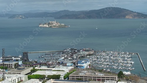 13 OCT 2025 - San Francisco, USA - A high vantage point view of the city of San Francisco - overlooking the Pier 39 Marina and Alcatraz island