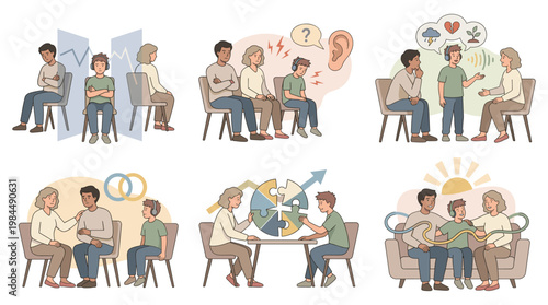 People discuss mental health wellness and anxiety support in therapy sessions