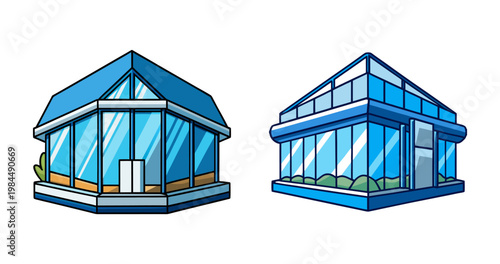 modern glass house exterior flat design vector illustration