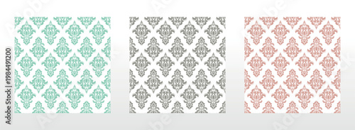 Wallpapers in the style of Baroque.. Set of colored floral ornaments. Seamless vector backgrounds Graphic patterns for fabric, wallpaper, packaging. Ornate Damask flower illustration