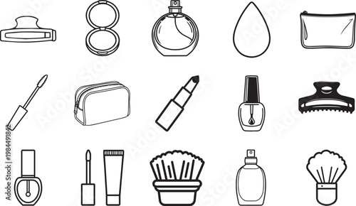 A comprehensive array of essential cosmetics and beauty accessories, artfully arranged, presenting a timeless visual.