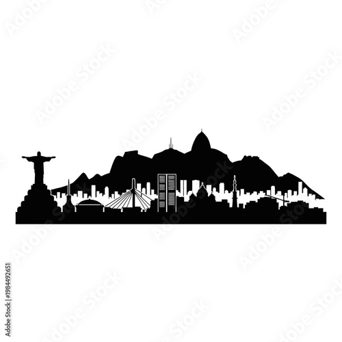 Rio de Janeiro Skyline Silhouette with Famous Landmarks.