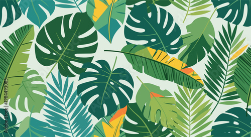 tropical leaf pattern seamless background with green foliage