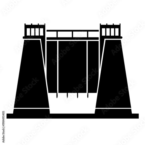 Hydroelectric Dam Silhouette Vector Icon – Renewable Energy Power Plant Infrastructure Isolated